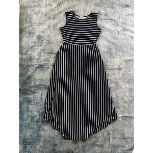 Reborn J Dark Navy Blue White Stripe Sleeveless Maxi Dress with Pockets Large
